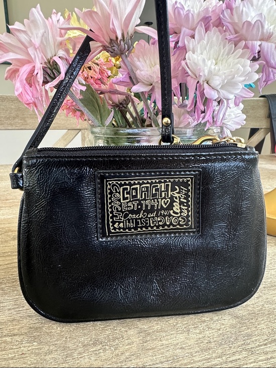 Coach Handbags - Coach Poppy Black Leather Wristlet NWT